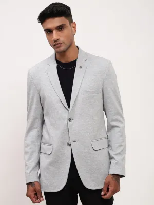 Men's Grey Solid Single Breasted Blazer Reinforced Shoulder Protection Reflective Detailing
