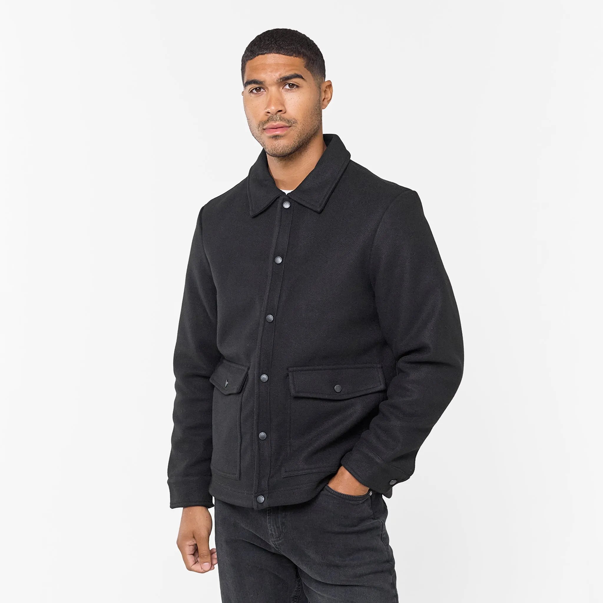 Wool Button Up Overshirt | Black Casual Feel
