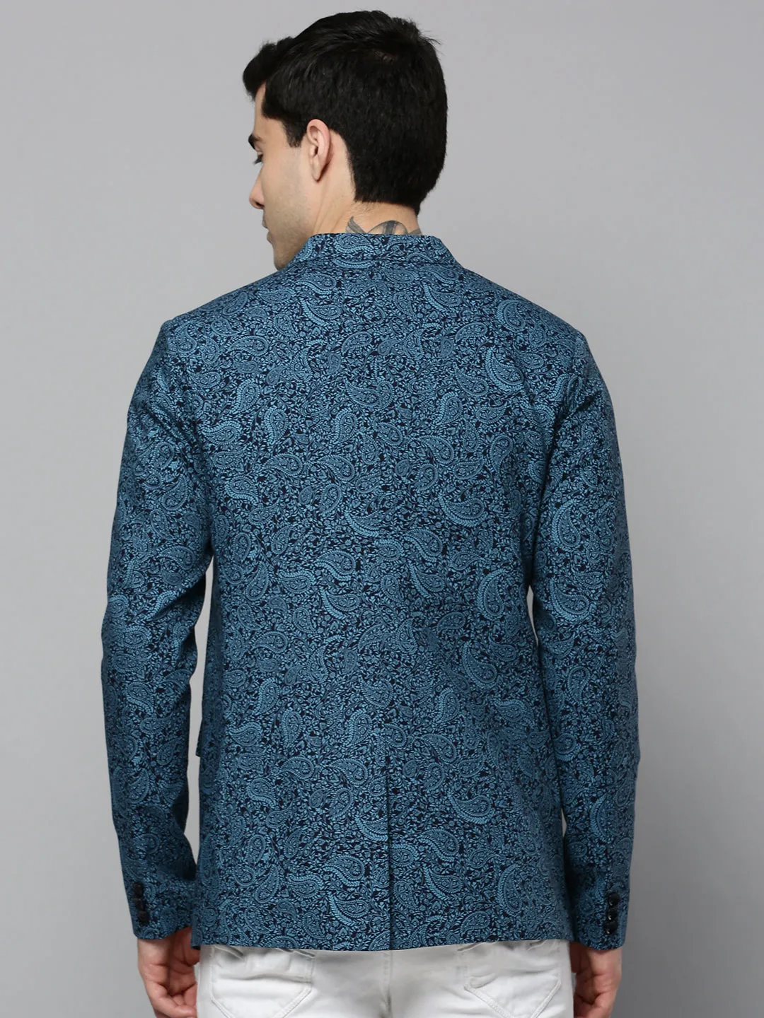 Flex Fit Design Statement Outerwear Men's Black Paisley Printed Slim-Fit Single Breasted Blazer