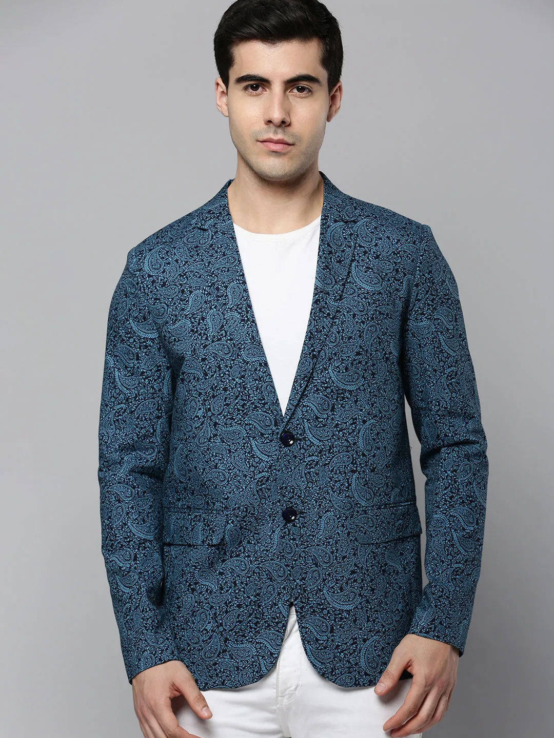 hypoallergenic material Shock Absorbent Padding Men's Black Paisley Printed Slim-Fit Single Breasted Blazer