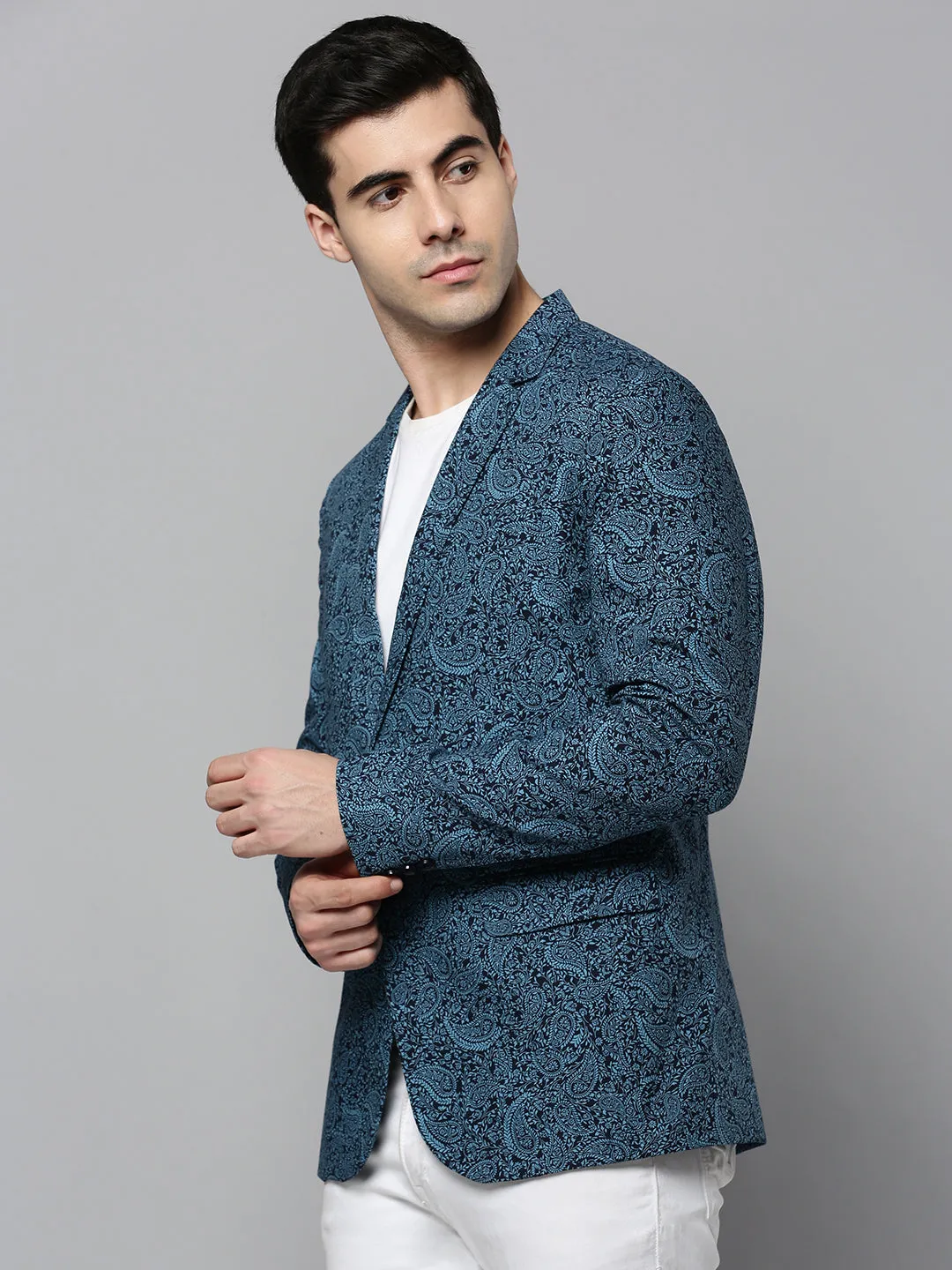 Airflow Ventilation System Men's Black Paisley Printed Slim-Fit Single Breasted Blazer