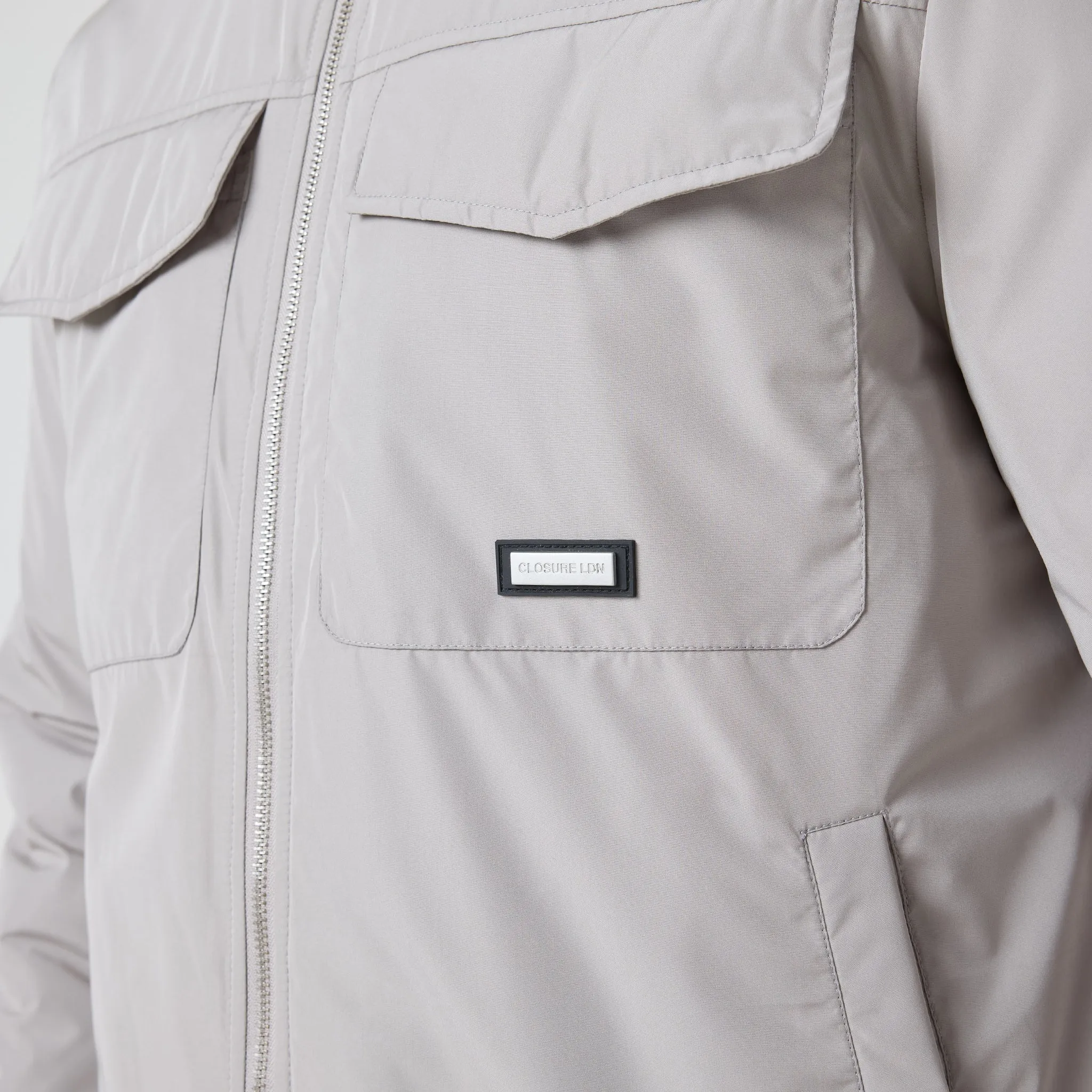 Padded Nylon Smart Jacket | Stone Effortless Look Stretch Cloth