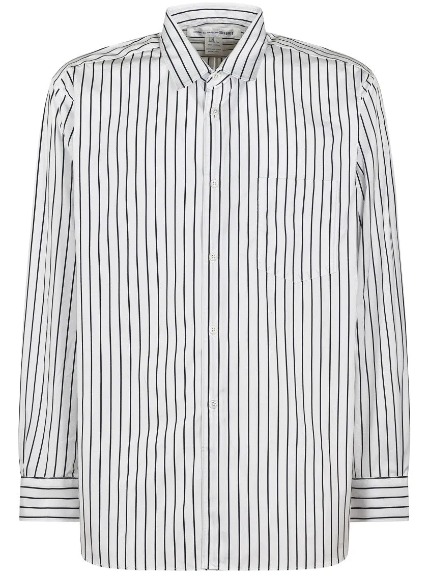 Navy Striped Button-Down Shirt Roomy Cut
