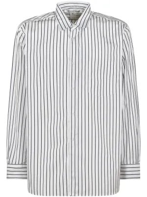 Minimal Look Lightweight Material Navy Striped Button-Down Shirt