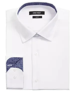 Nine West Dress Shirt Men's White Stretch Slim-Fit Performance FTS288 Summer Outfit