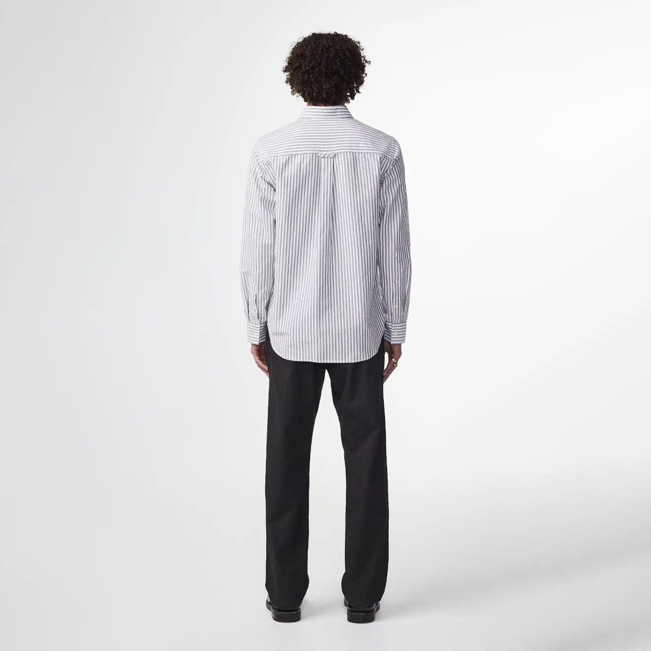 NN07 Colby BD Logo Regular Fit Oxford Shirt Brown Stripe Chambray Fabric