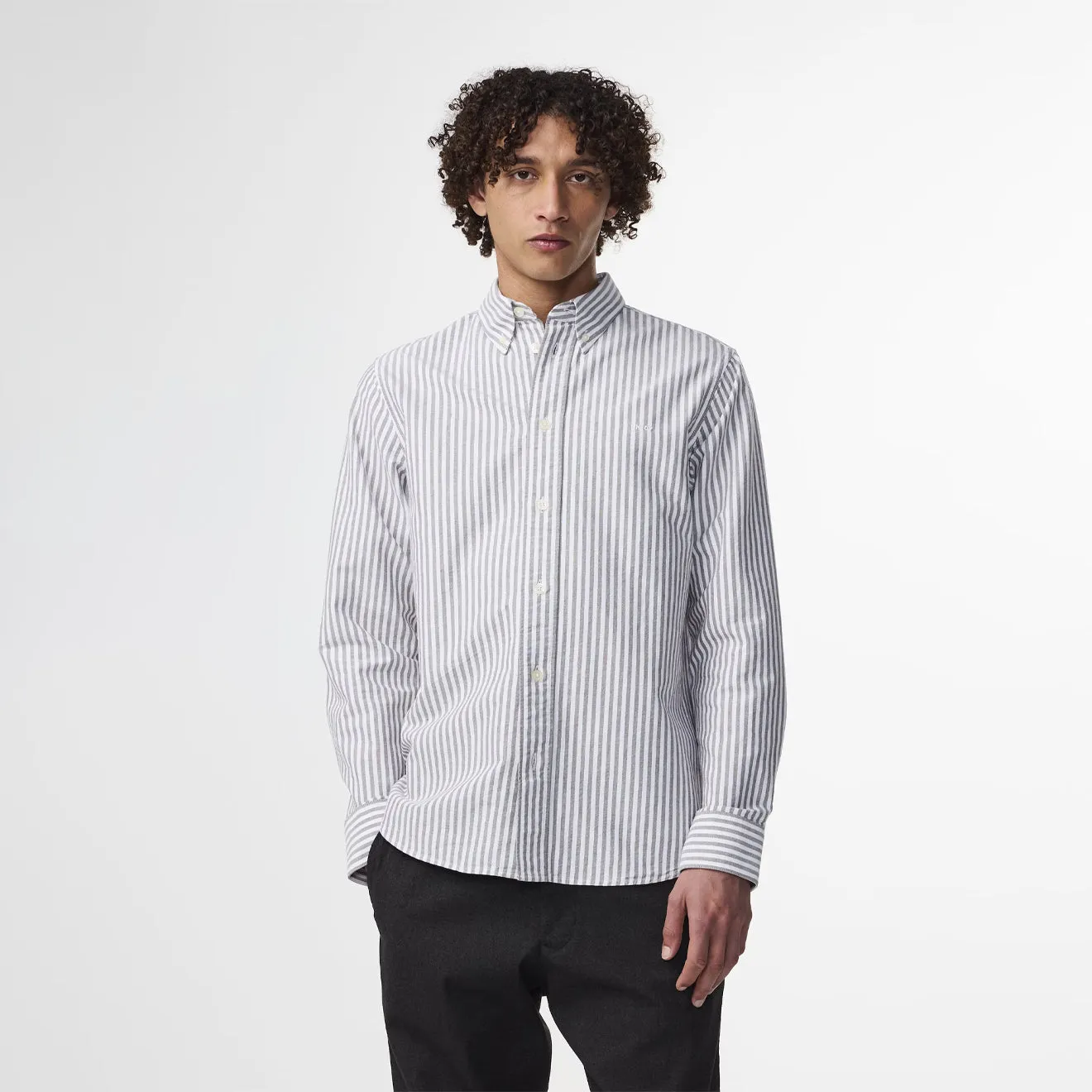 Inner Layer Bold Print NN07 Colby BD Logo Regular Fit Oxford Shirt Brown Stripe