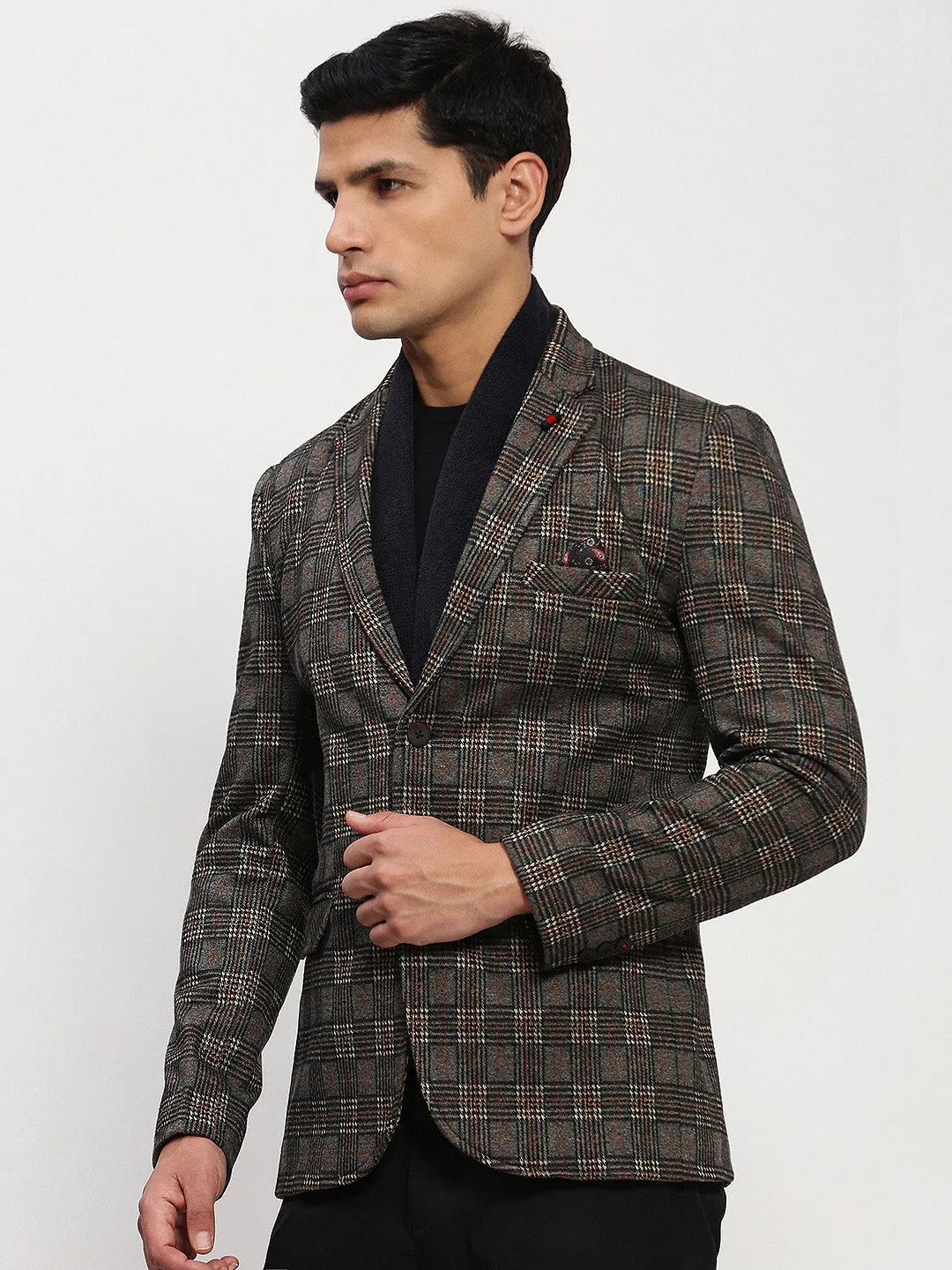 Men's Grey Checked Single Breasted Blazer All Day Comfort