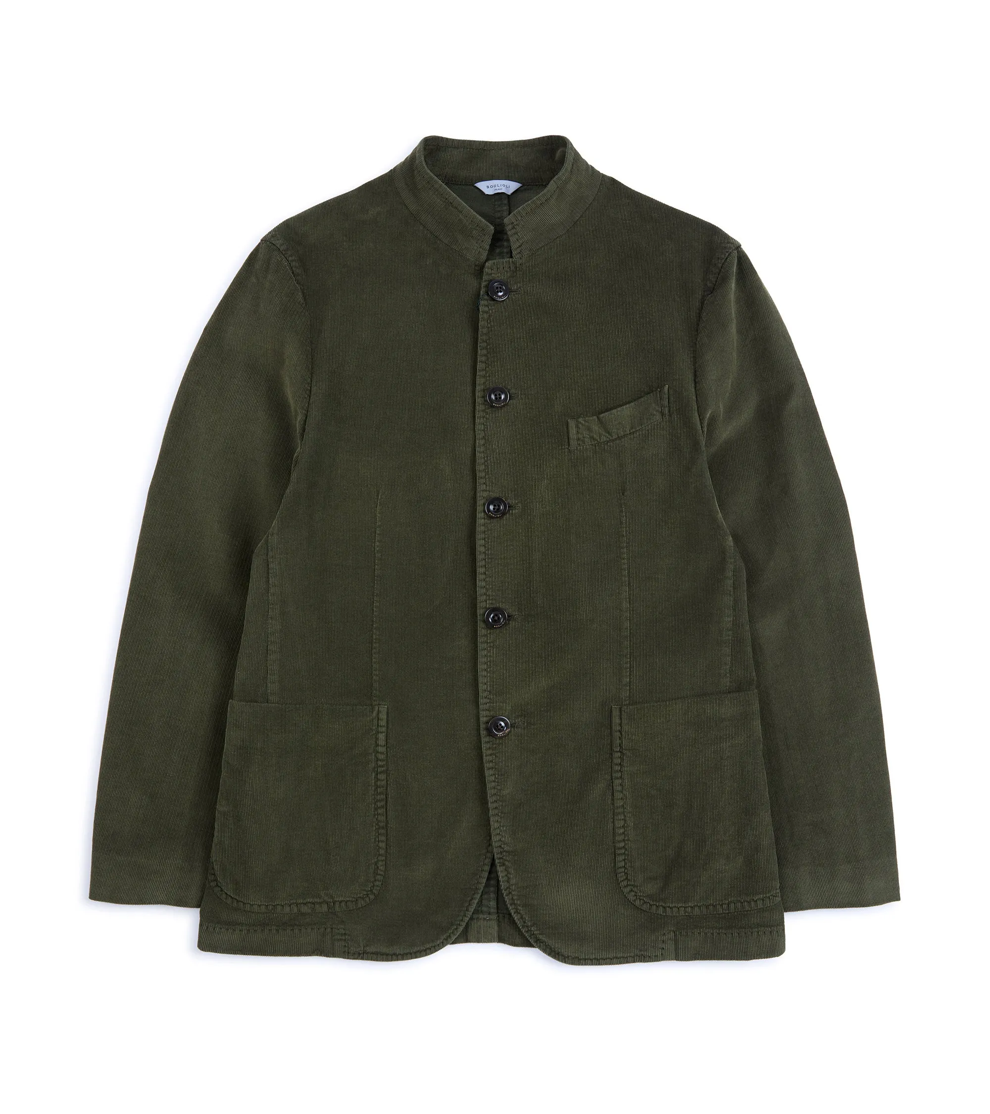Boglioli Cotton Corduroy Gassman Jacket: Olive Reinforced Collar Structure