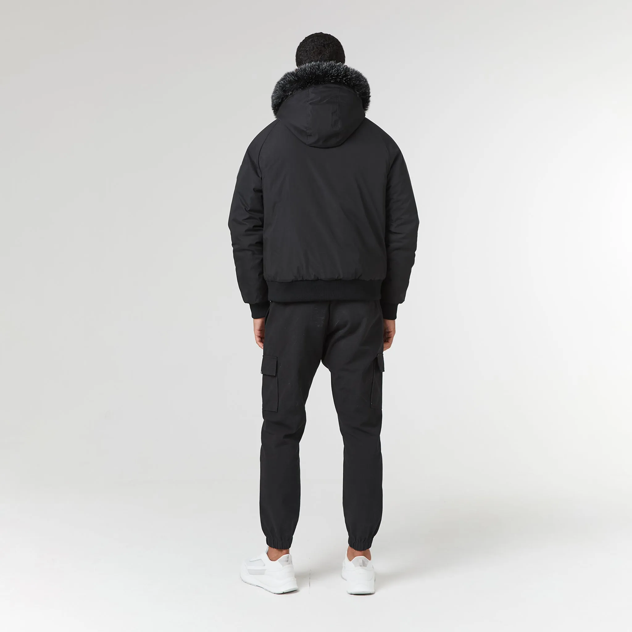 hypoallergenic material Fur Hooded Jacket | Black