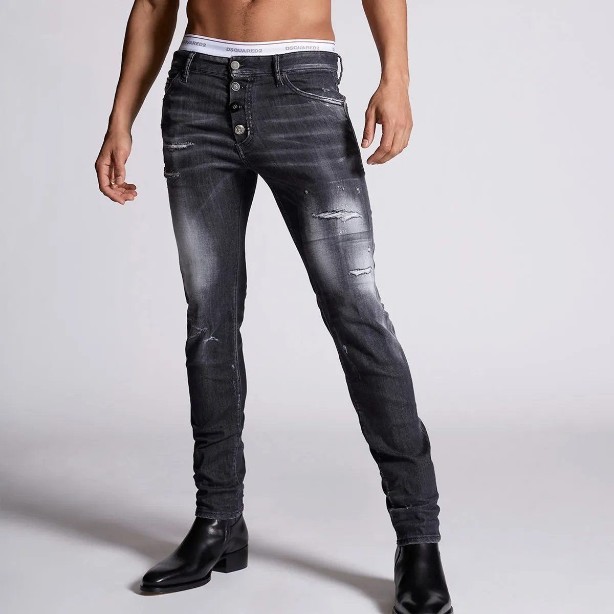 DSQUARED2 - Distressed Cool Guy Jeans in Grey Sustainable Dye Methods Streetwear Fan Evening Stroll Elegant