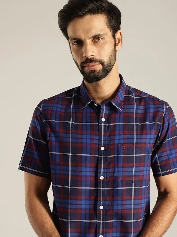 Men Checked Half Sleeve Cotton Shirt Perfect Fit
