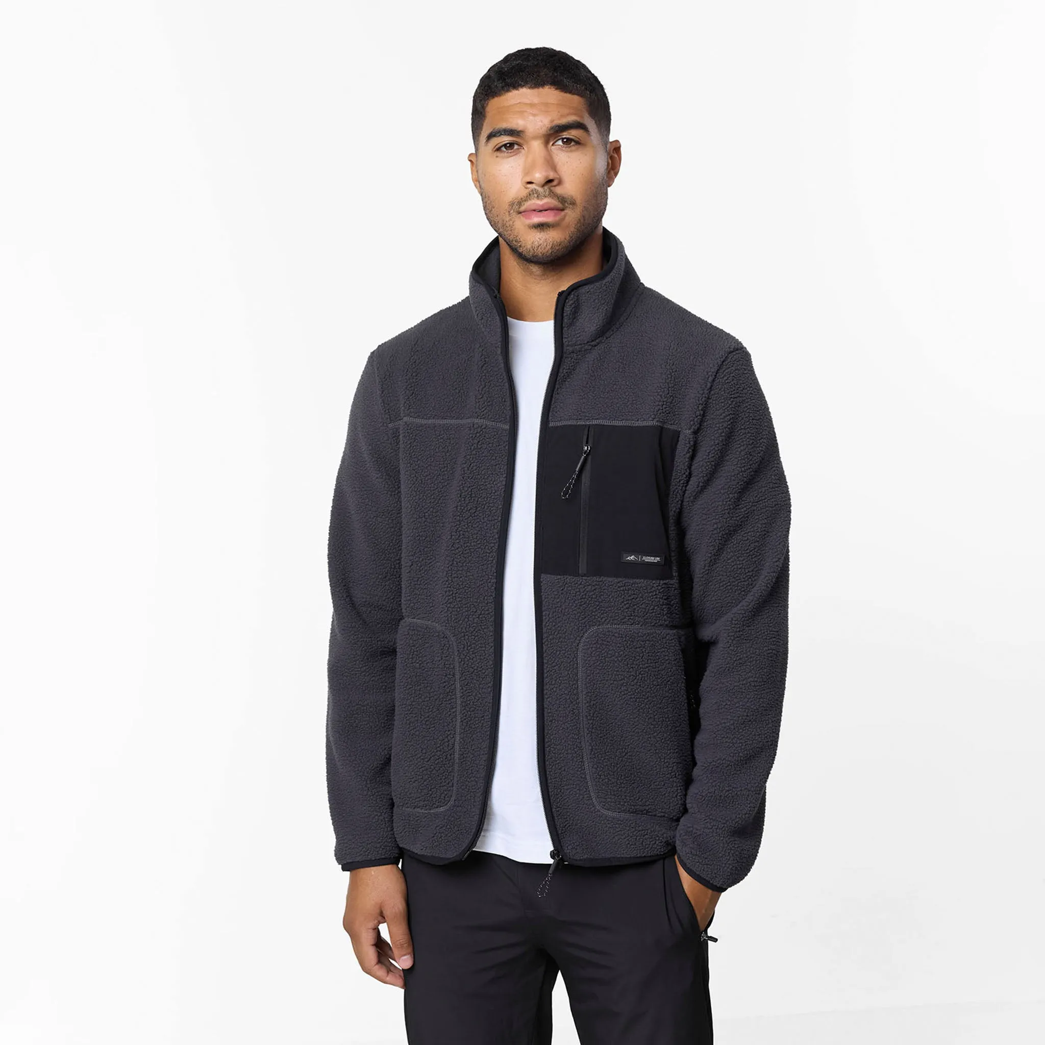 Double stitching Borg Tech Zip Through Jacket | Dark Grey