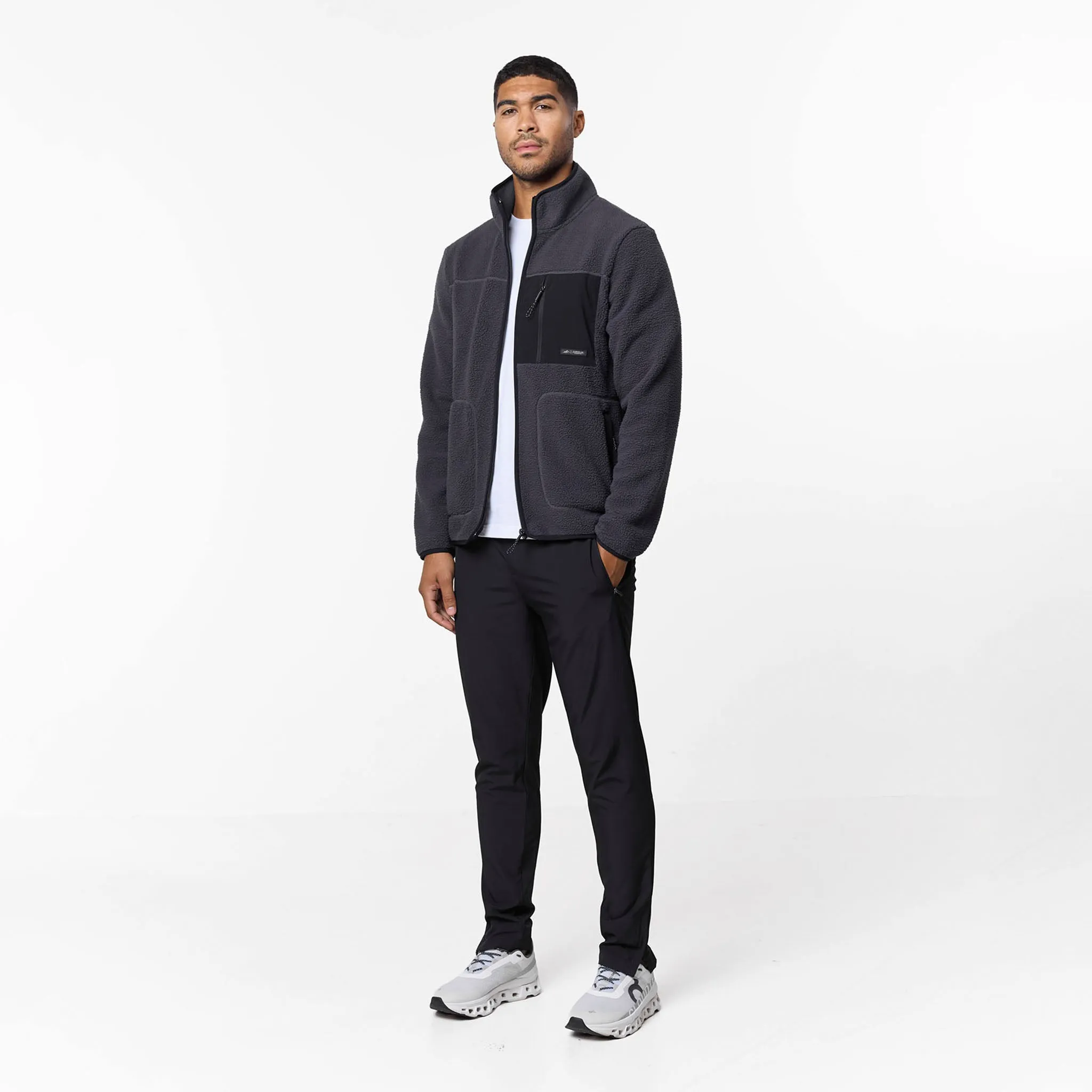 DoubleLayeredCuffs Borg Tech Zip Through Jacket | Dark Grey