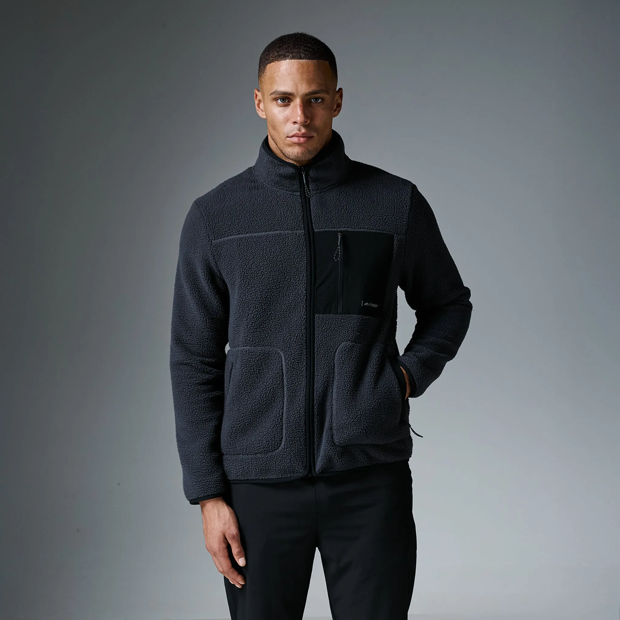 Borg Tech Zip Through Jacket | Dark Grey Comfy Street Piece Compact packaging