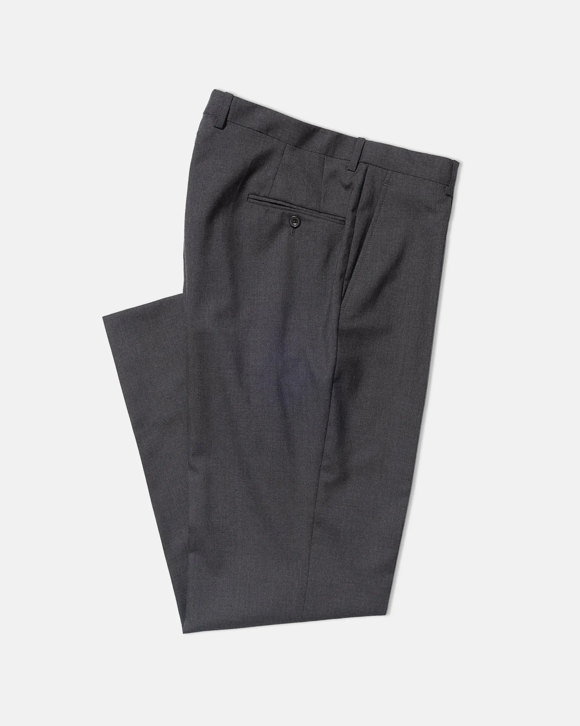 Relaxed Cut Flat Lock Seams Made-in-USA Grey Single Pleat Wool Trousers