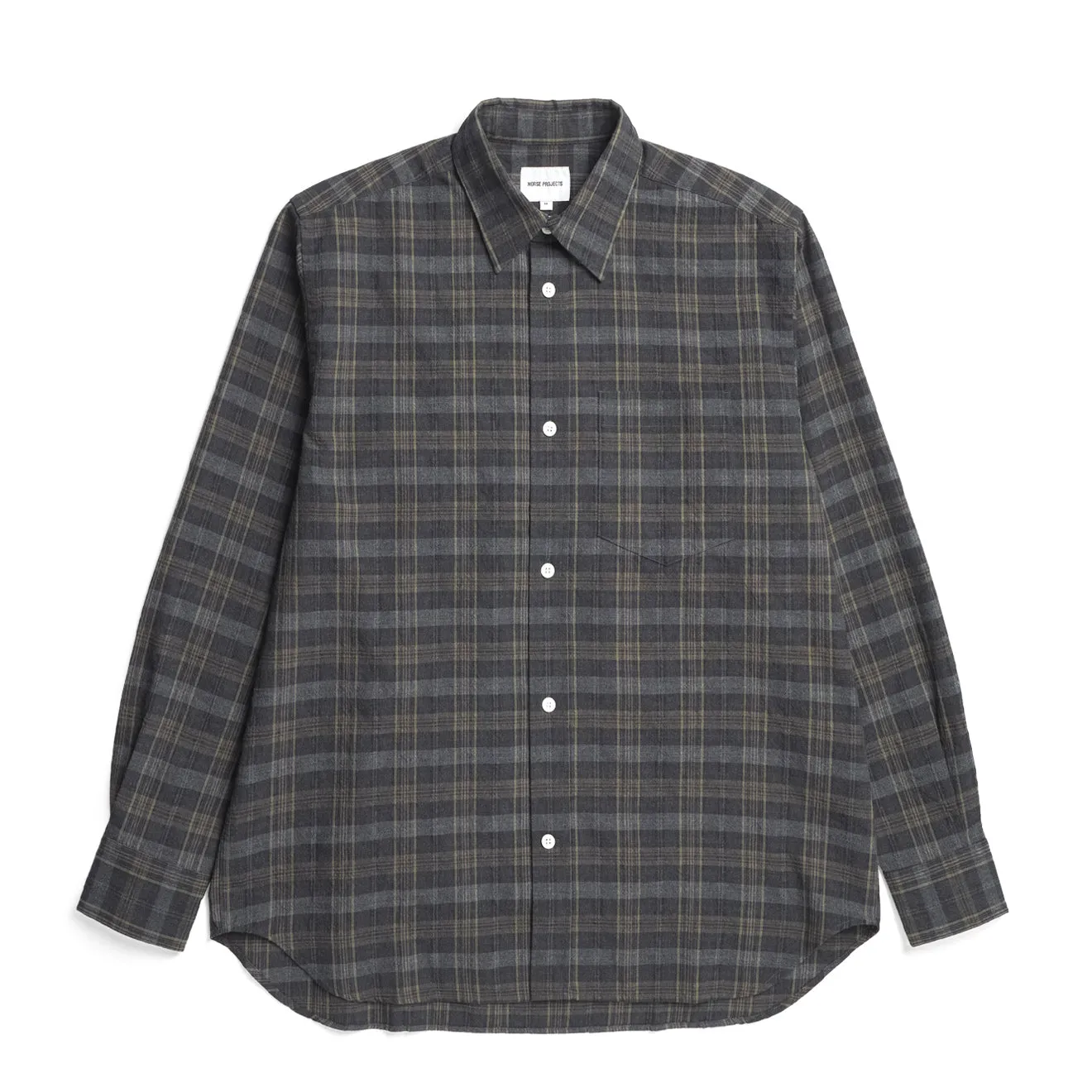 Norse Projects Ole Oversized Wool Check Shirt Charcoal Grey Non Irritating Seams