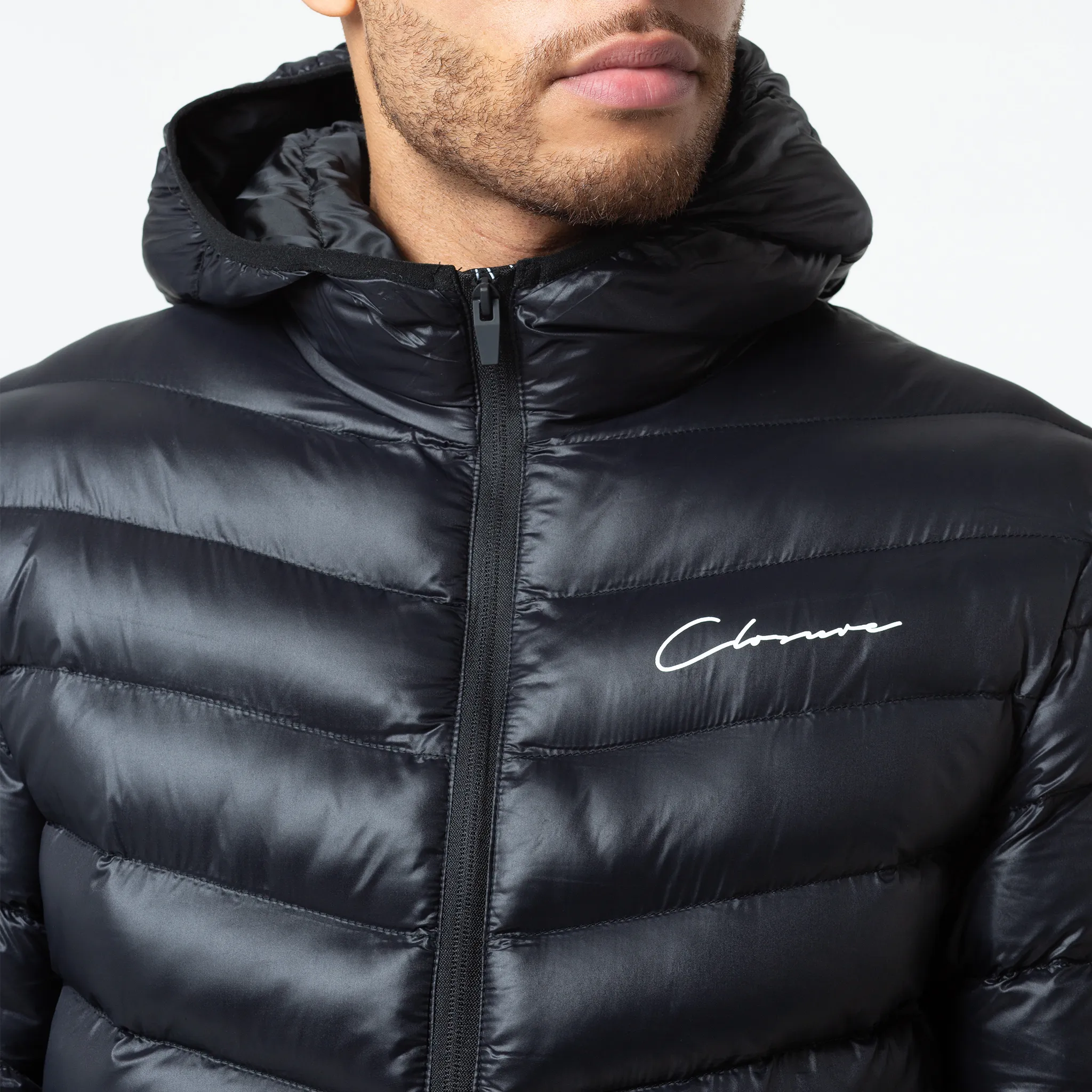 AdjustableHood Slim Puffer Jacket | Black