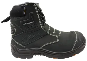 KingGee Mens Bennu Pro 6 Comfortable Leather Work Boots Black Traction Enhanced Base