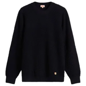 Armor Lux Waffle Knit Jumper Navy Airflow Mesh Panels DoubleLayered Structure