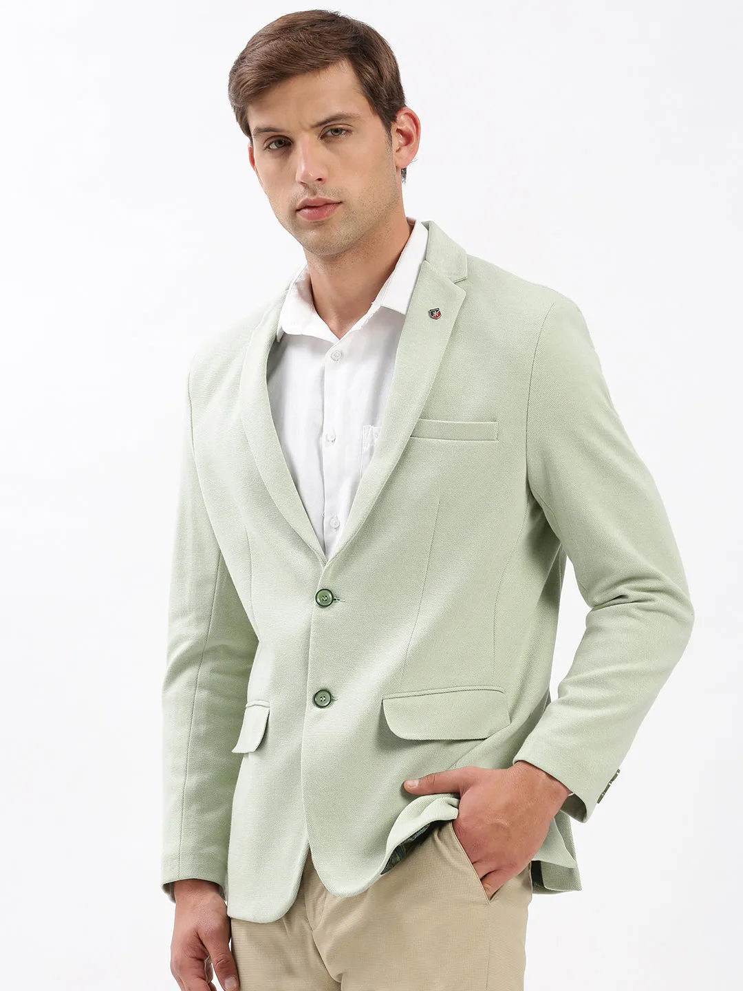 Men's Green Notched Lapel Collar Slim-Fit Single Breasted Blazer Anytime Outer Fit CompactPacking