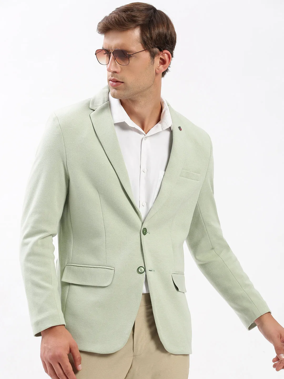 All Weather Piece Crisp Layer Men's Green Notched Lapel Collar Slim-Fit Single Breasted Blazer