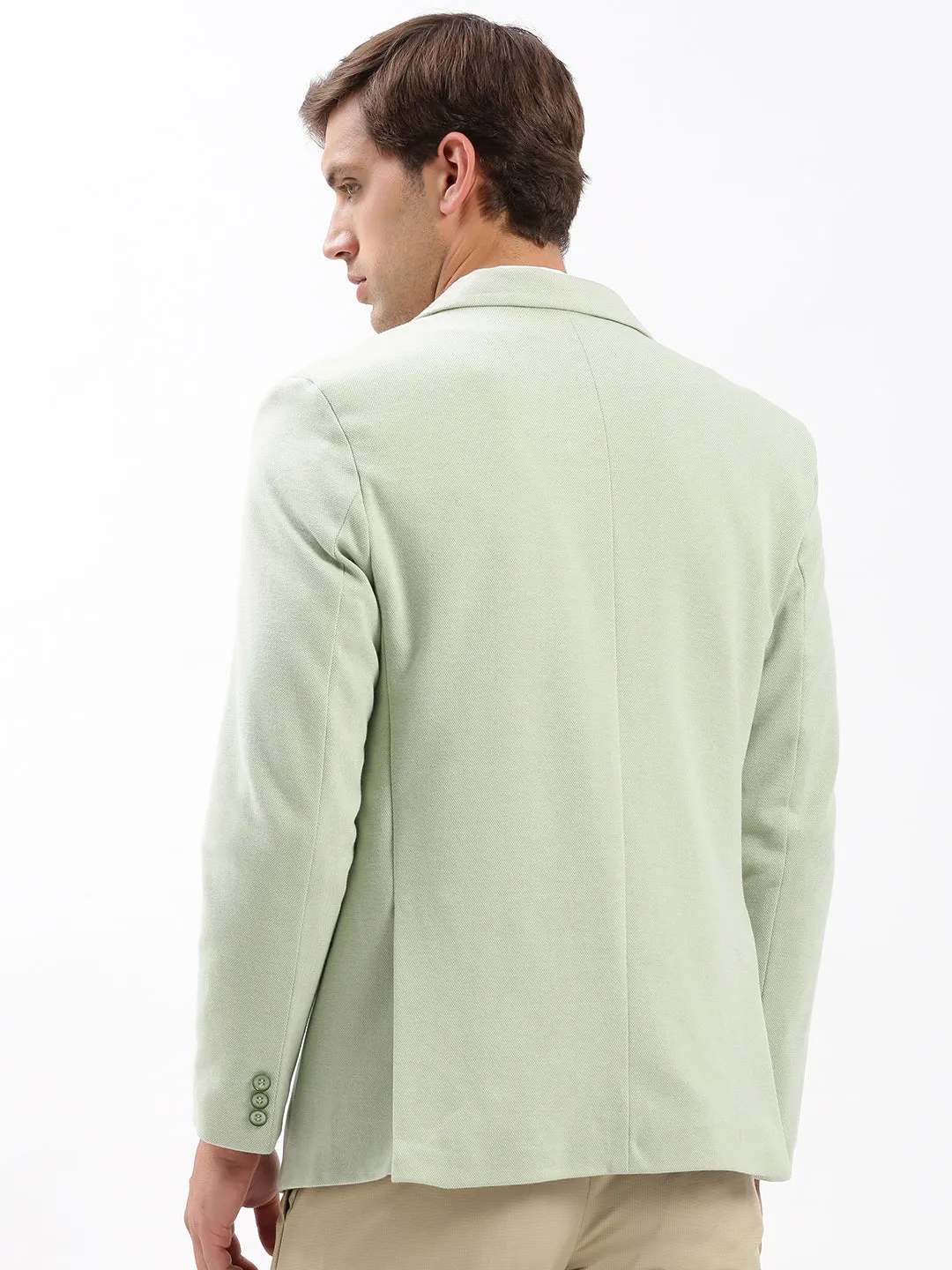 Thermal Retention Layer High Neck Men's Green Notched Lapel Collar Slim-Fit Single Breasted Blazer