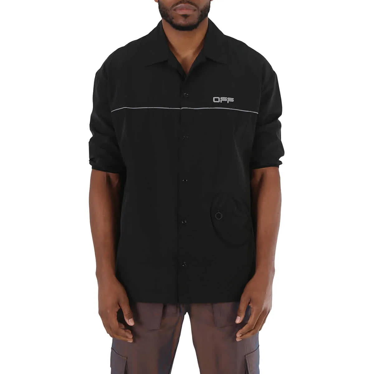 Off-White Men's Short-sleeve Track Button Shirt In Black Multipocket Style Autumn Look