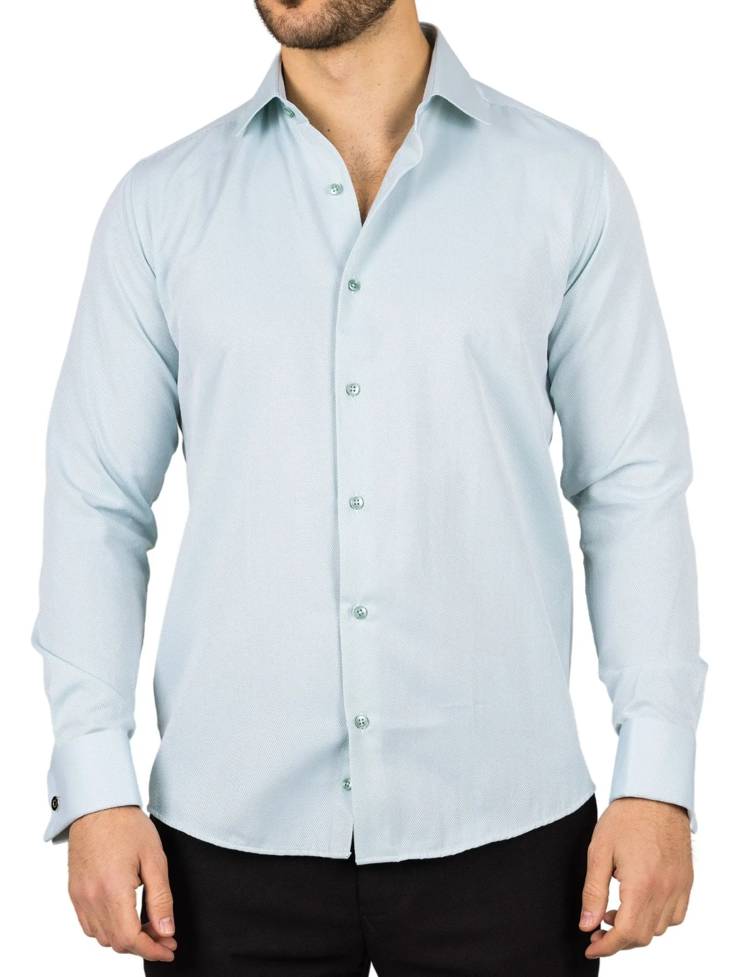 Olive Green Long Sleeve Regular Fit Double Cuff Twill Oxford Shirt Layered Sleeve Cuffs Casual Option