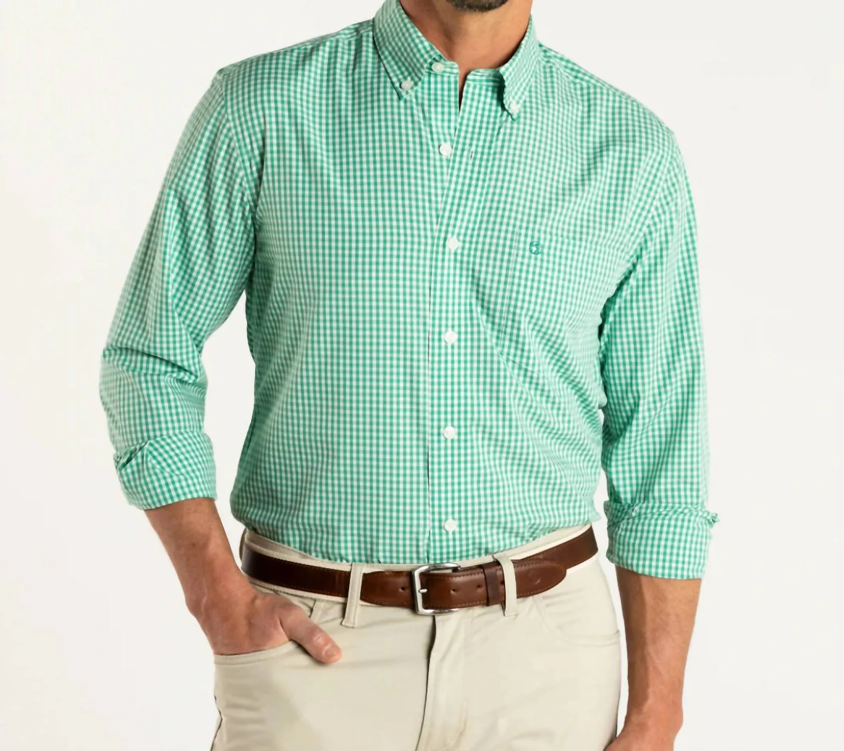 Walton Gingham Poplin Performance In Tidal Green tall size