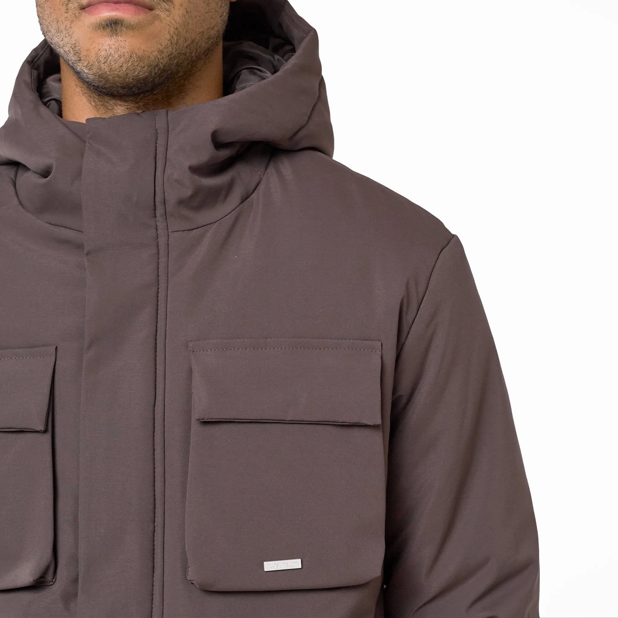 Minimal Detail Padded Utility Shell Jacket | Brown
