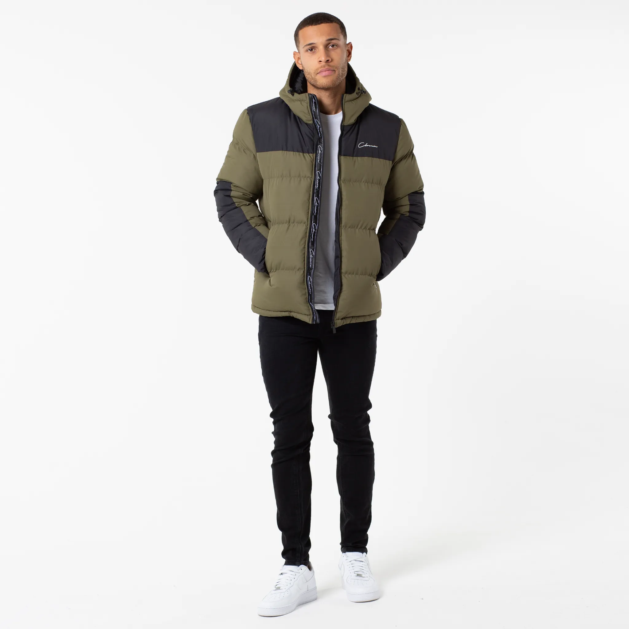 On The Go Panelled Contrast Puffer Parka | Khaki