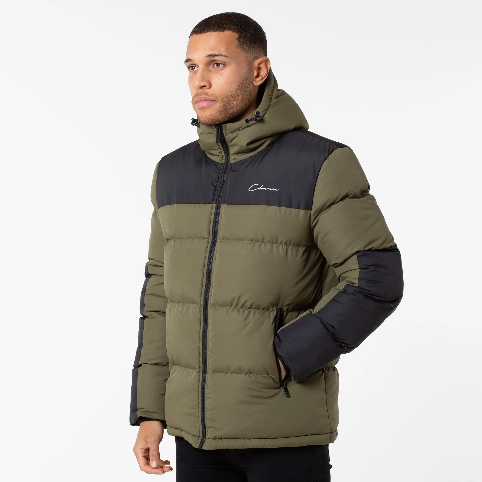 Thick Insulation Panelled Contrast Puffer Parka | Khaki