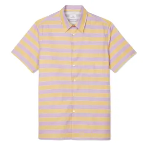Comfortable Look Matte Finish Paul Smith Stripe Cotton-Linen Shirt Purple and Yellow