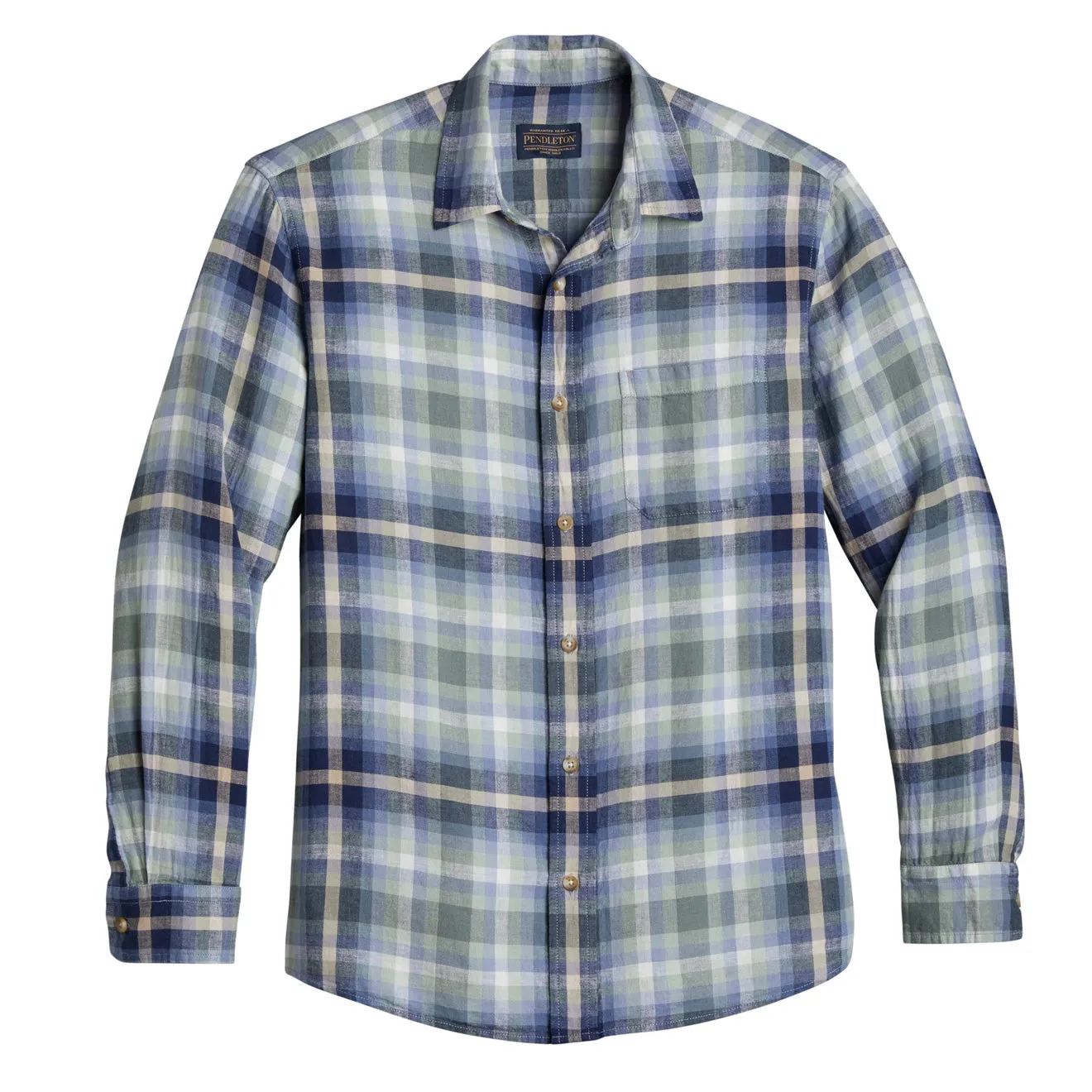 Pendleton Dawson LS Linen Shirt Light Green / Denim Plaid Active Design Midweight Textile