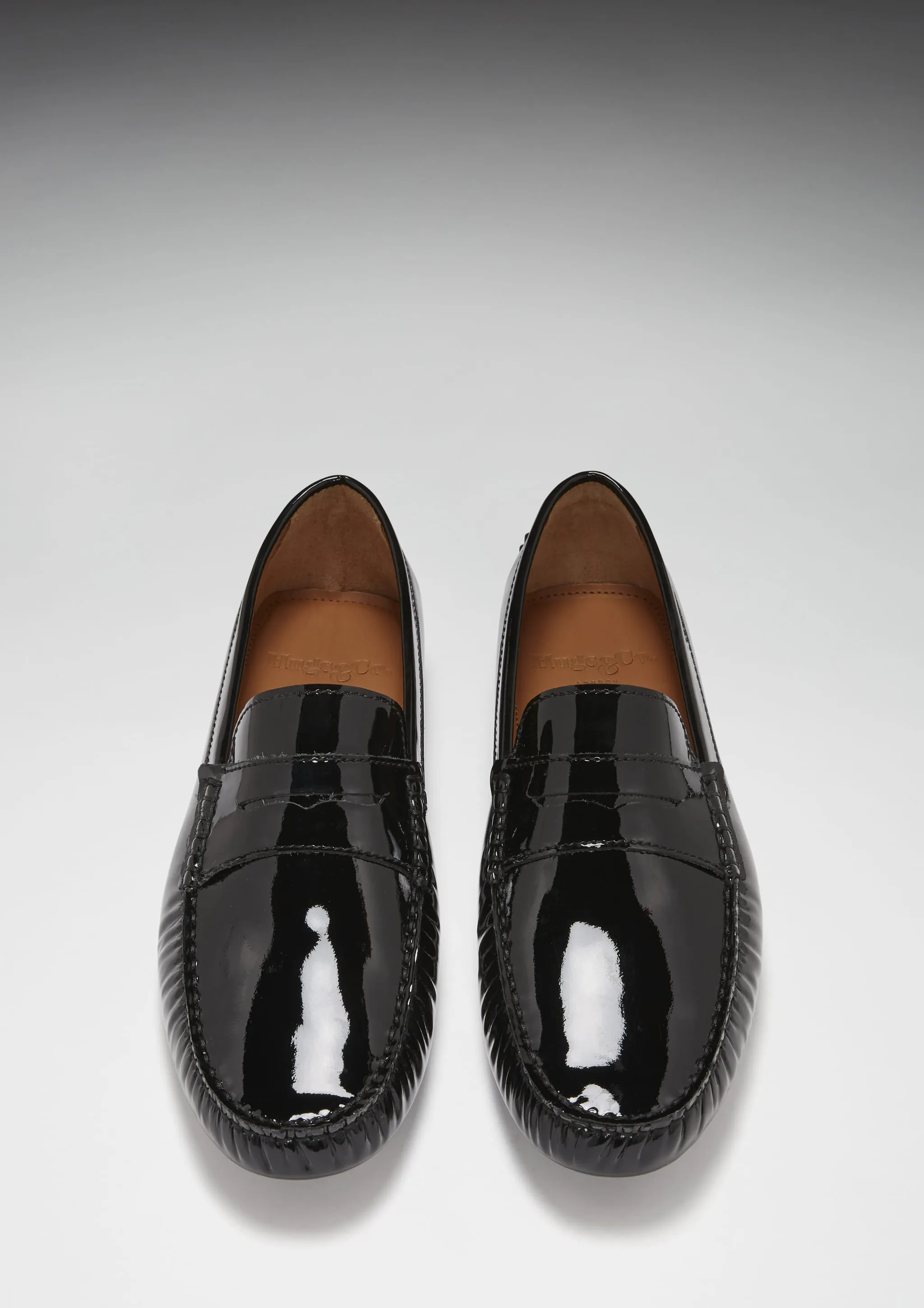 Old Street Penny Driving Loafers, black patent leather