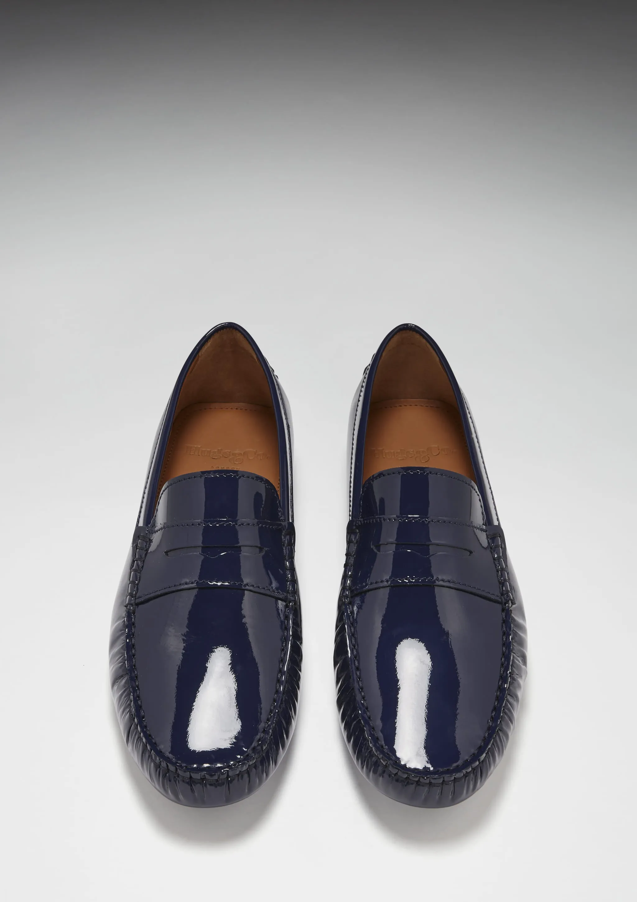True Path Sole Neat Penny Driving Loafers, navy blue patent leather