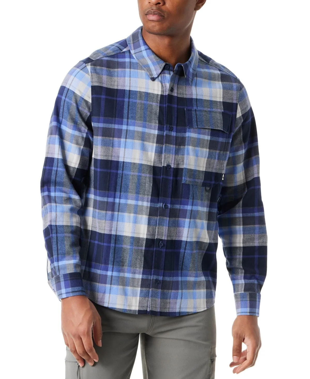 Bass Outdoor Shirt Men  Blue Plaid Long Sleeve Button-Up Classic Fit MAC187 Outerwear Companion