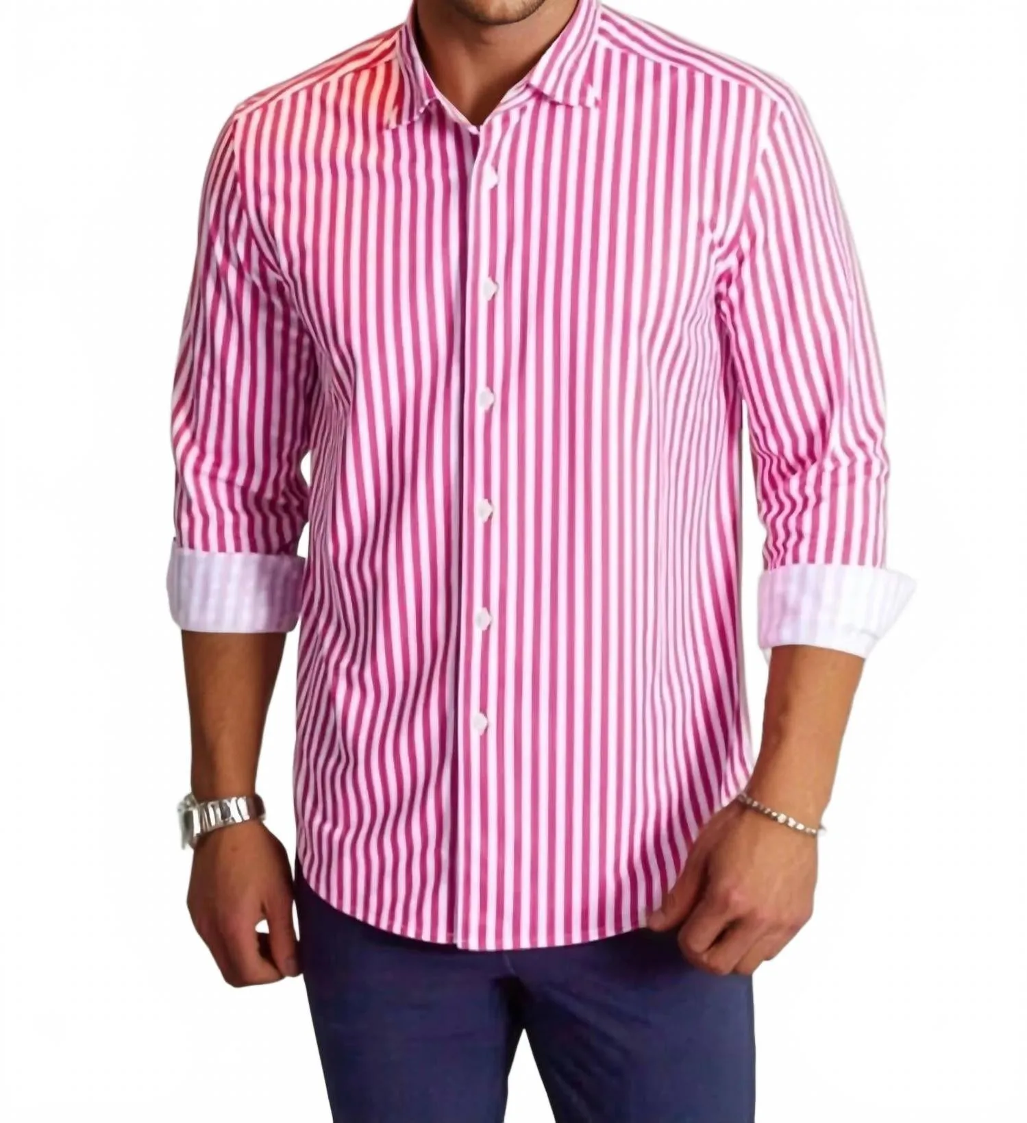 Bold Statement The Go Big Stripe Long Sleeve Tech Shirt In Coral