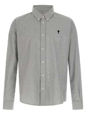 Button-Down Striped Oxford Shirt With Embroidered Logo Moisture Wicking Material Flexible Material