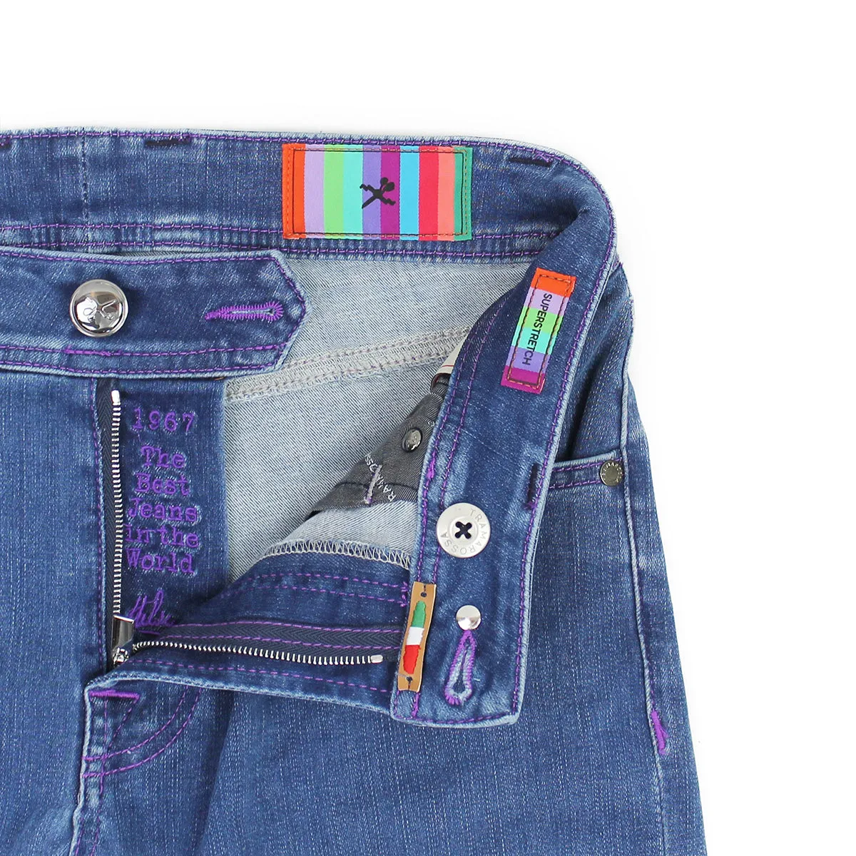 Tramarossa - Leonardo Slim 21E29 Purple Stitch Jeans in Mid Blue Cool And Simple
