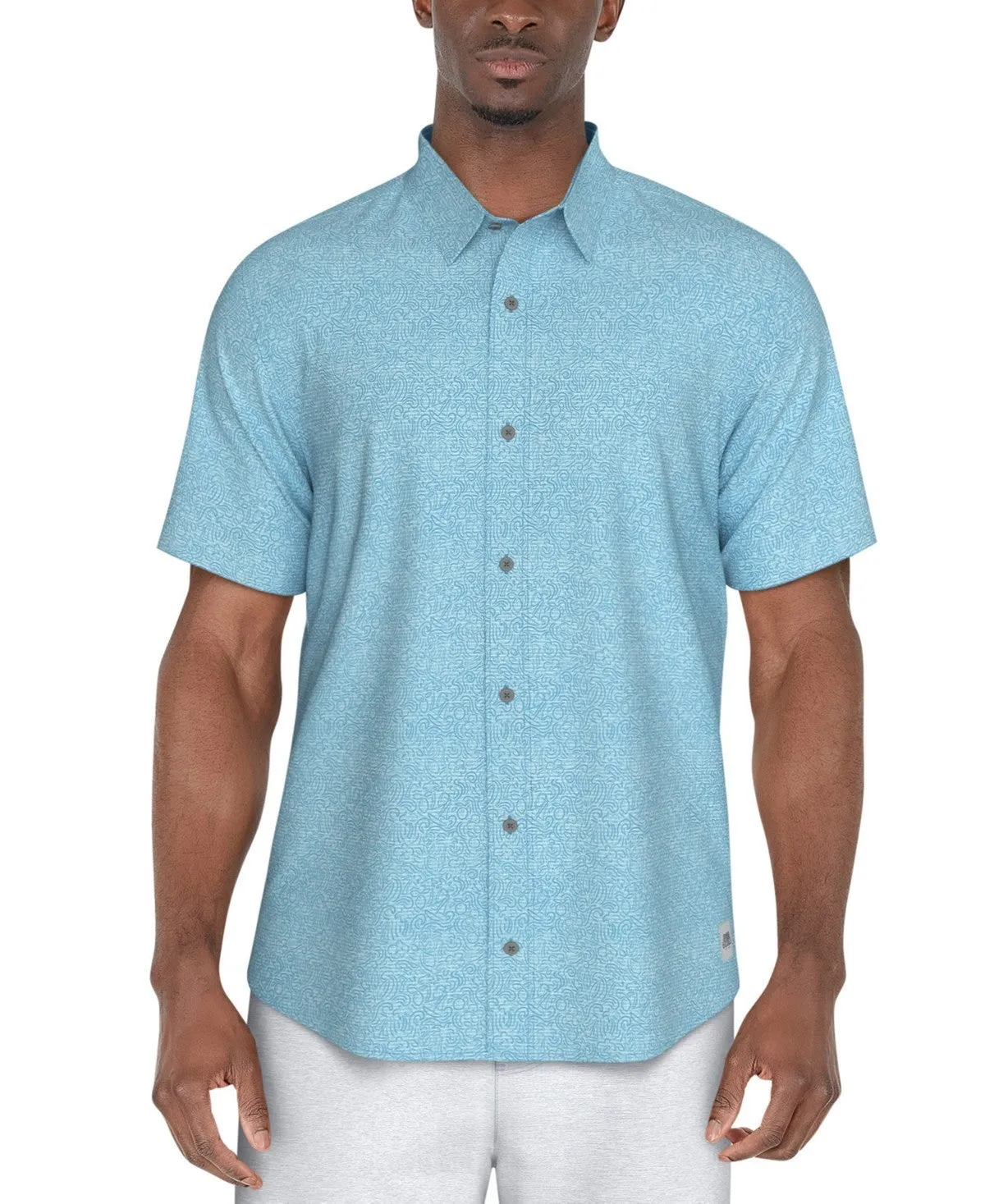 PGA TOUR Shirt Men's  Blue Allover Print Short Sleeve Button-Up FTS772 Weekend Outfit
