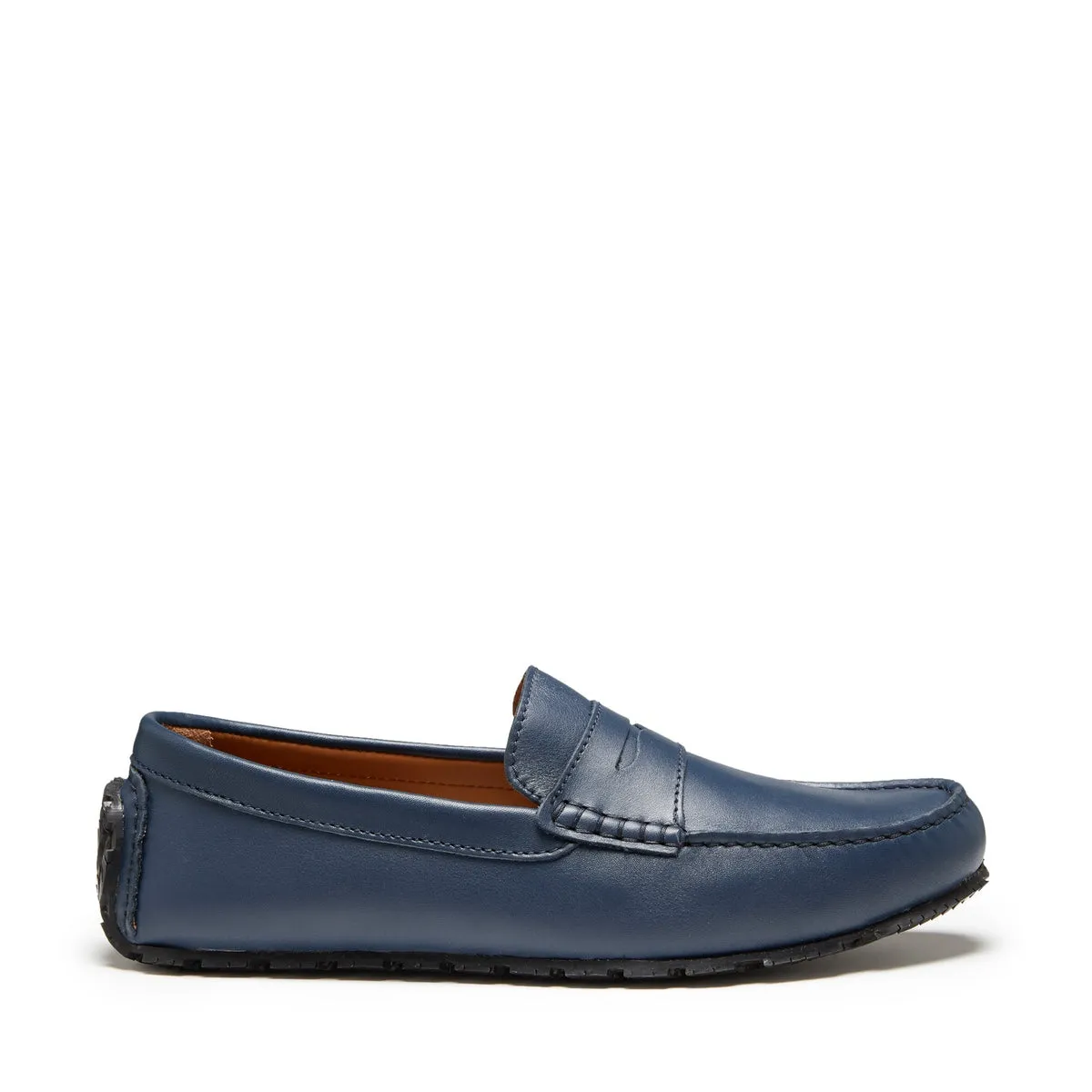 Water-resistant Tall Frame Tyre Sole Penny Driving Loafers, french navy leather