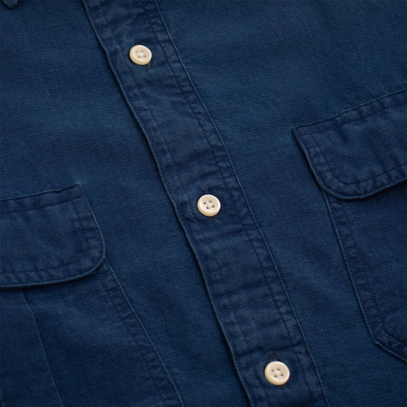 Polo Ralph Lauren Classic Fit Indigo Popover Workshirt Slub Indigo Athletic Cut Ventilated Back Panel