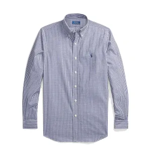 Layered Look Polo Ralph Lauren Custom Fit Gingham Stretch Poplin Shirt Navy / White