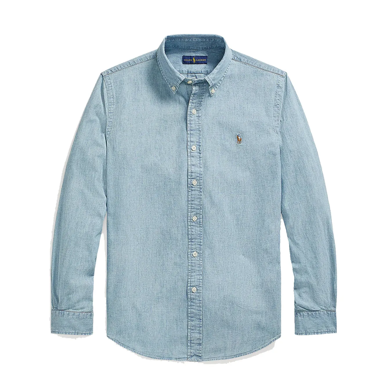 Polo Ralph Lauren Custom Fit Light Denim Shirt Chambray Blue Minimalist Style Neutral Shade