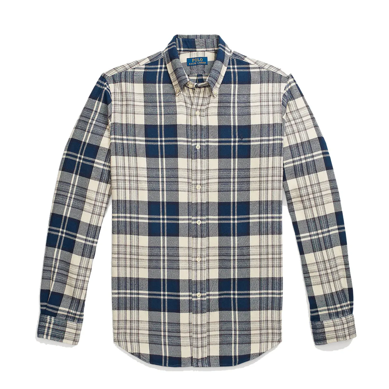 Polo Ralph Lauren Custom Fit Plaid Brushed Flannel Shirt Off White/Navy Everyday Layer Urban Trend