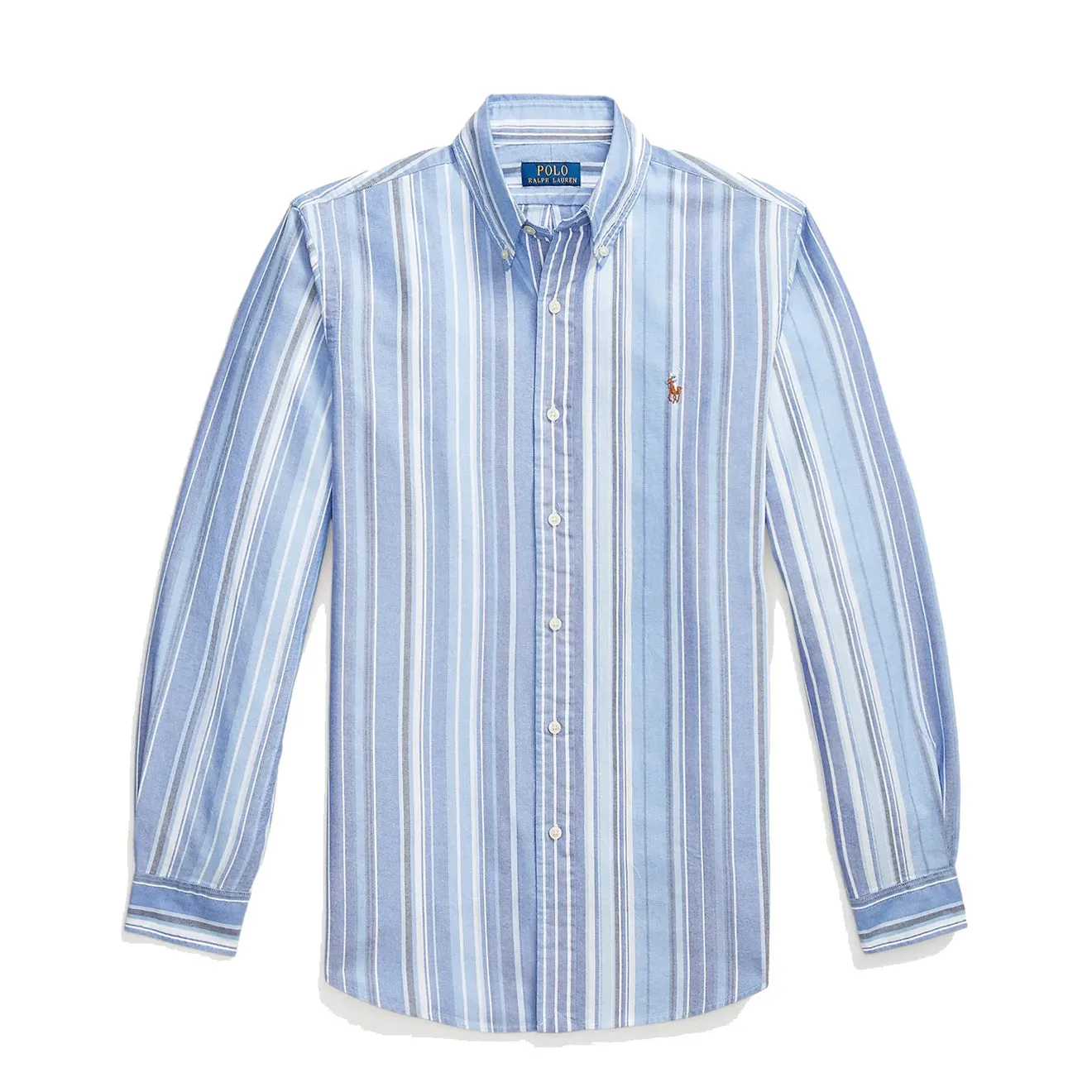 Polo Ralph Lauren Custom Fit Striped Oxford Button Down Shirt Blue Multi Trendy Design tall size