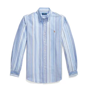 Smart Layering Polo Ralph Lauren Custom Fit Striped Oxford Button Down Shirt Blue Multi