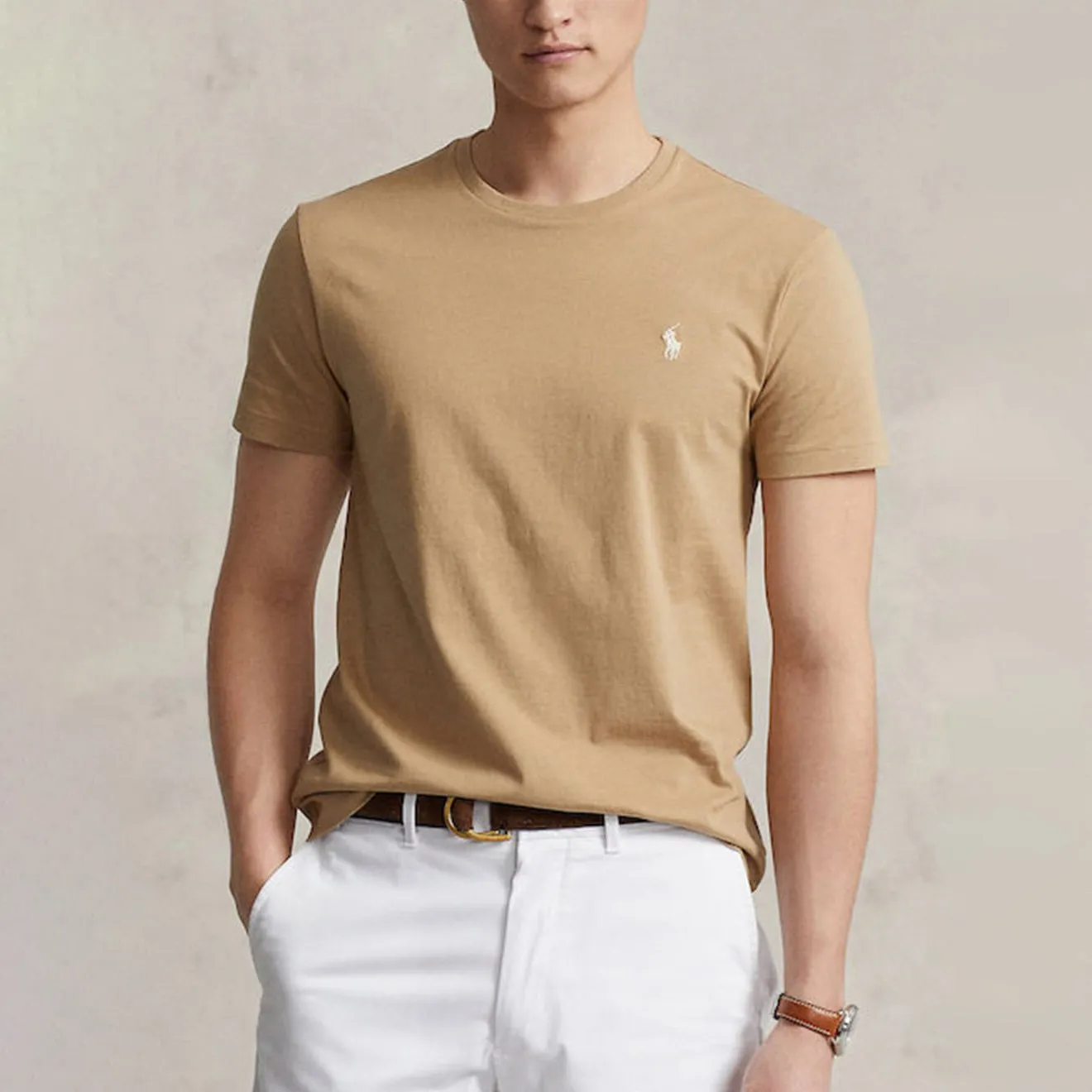 Chill Mode Rayon blend Polo Ralph Lauren Custom Slim Fit  T-Shirt Cafe Tan